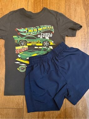 Nike Kids Black Hot Wheels Graphic Tee with Navy Athletic Shorts
